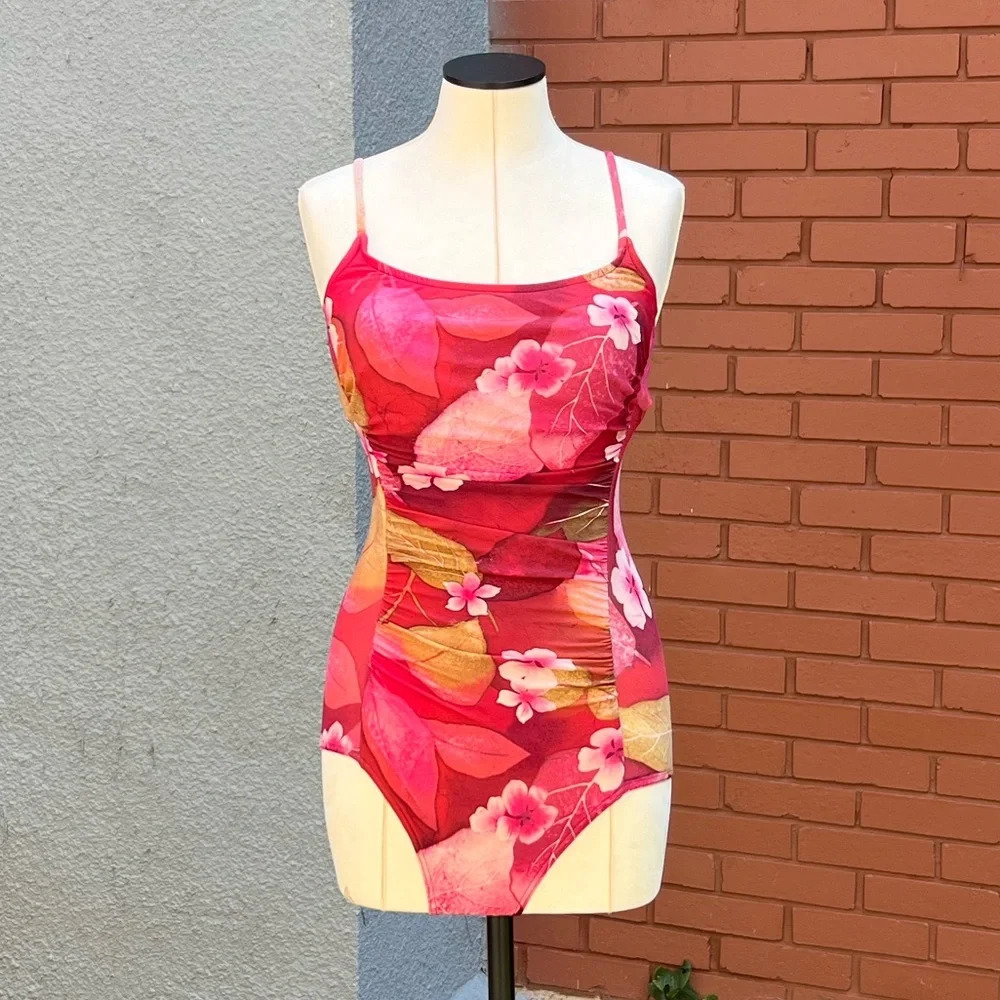 10 Gottex Silver Pink Floral One Piece Swimsuit